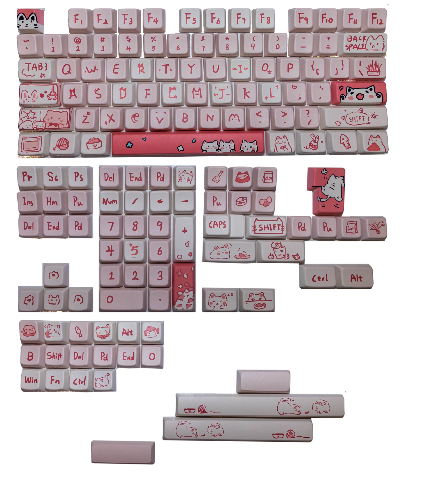 RF Cat's Meow in Pink Cherry Profile Keycaps
