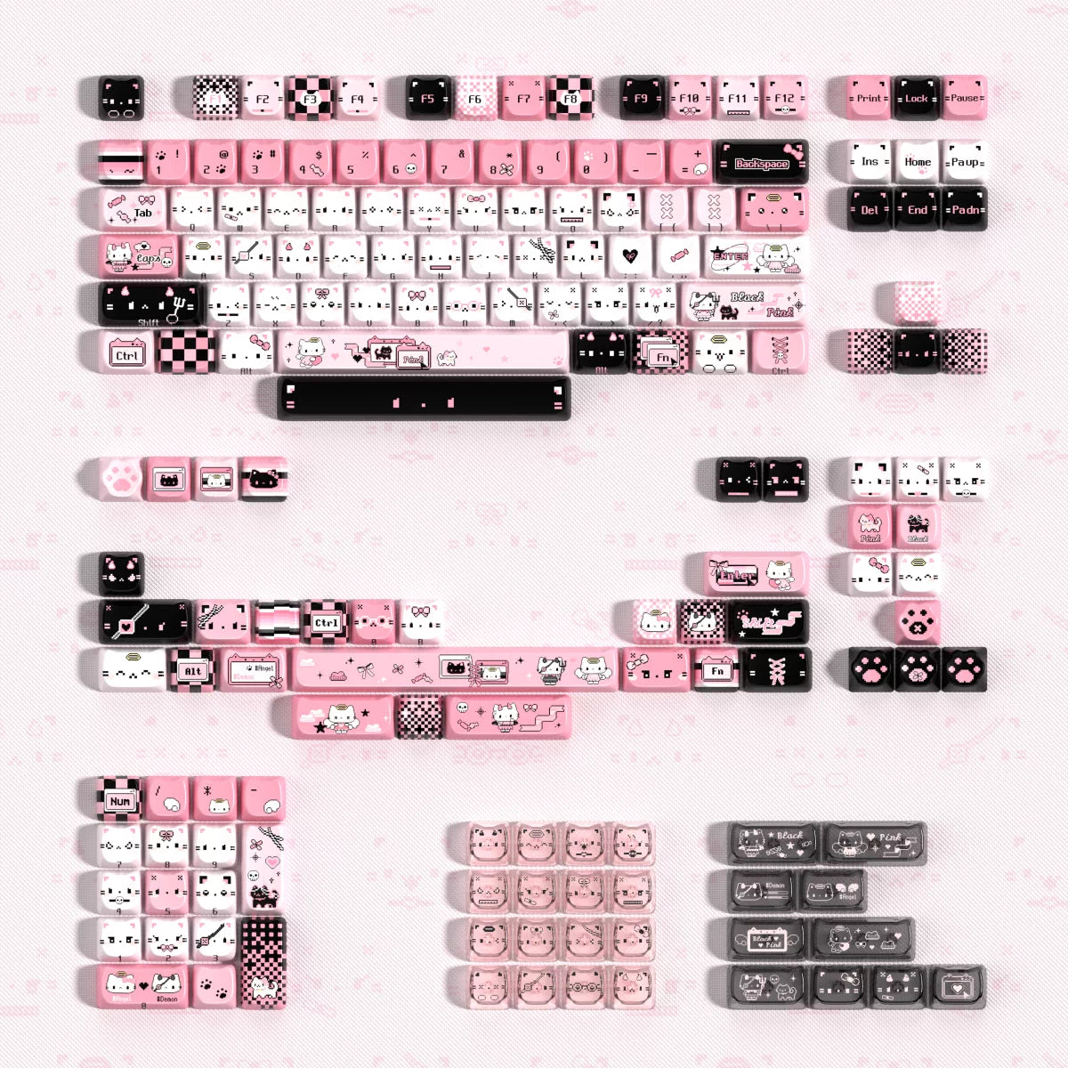 Soulcat Black Pink Cats Keycaps